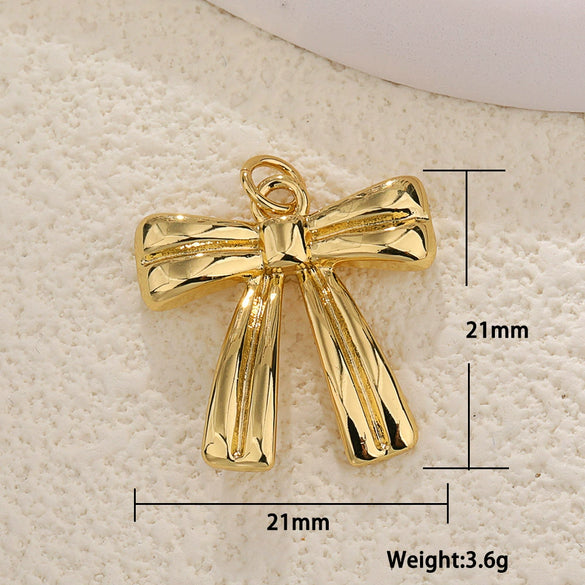 Copper Gold Plated Bow Shape Zircon Pearl Sweet Jewelry Pendant Diy Accessories