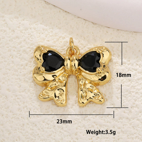 Copper Gold Plated Bow Shape Zircon Pearl Sweet Jewelry Pendant Diy Accessories