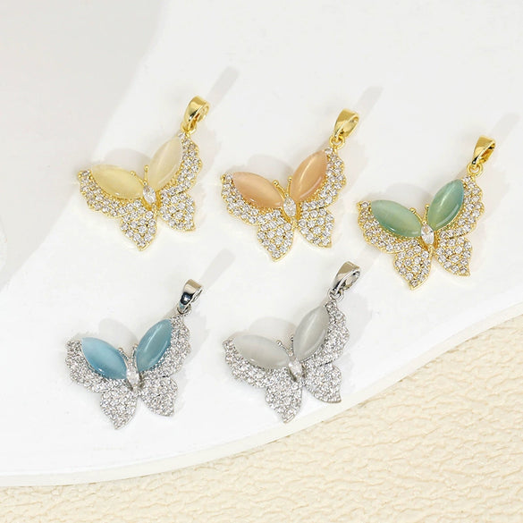 Copper Gold Plated Butterfly Pendant Earrings Accessories Insects Animals Zodiac Cartoon Style Microinlaid Electroplated