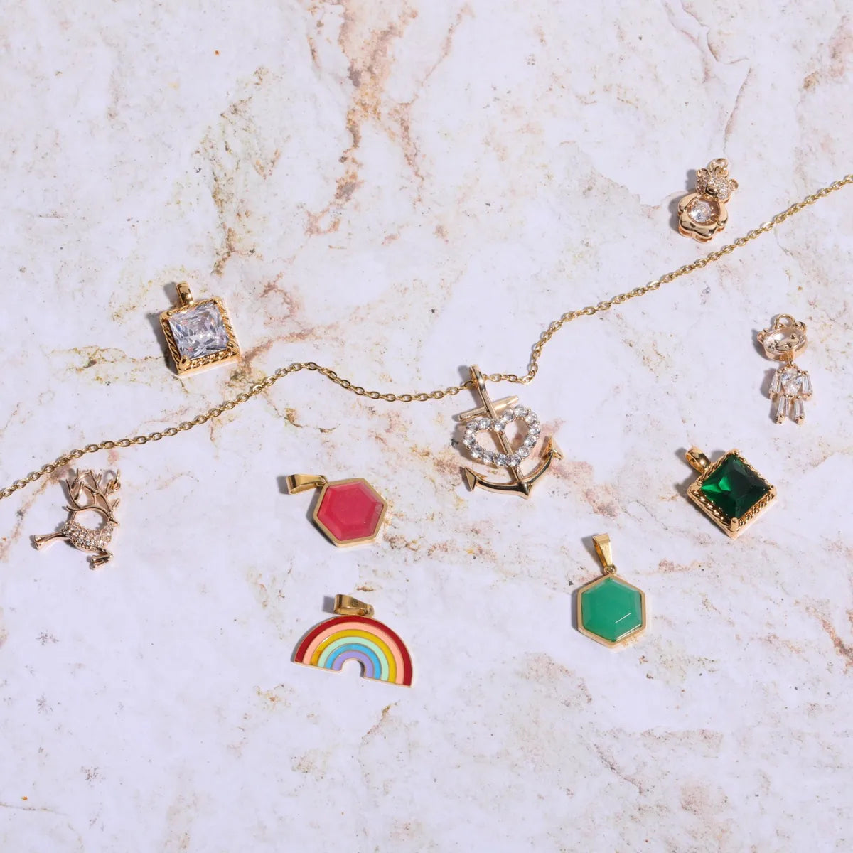 Wholesale Casual Cartoon Style Cute Rainbow Bear Heart Shape Copper Inlay Gold Plated Zircon