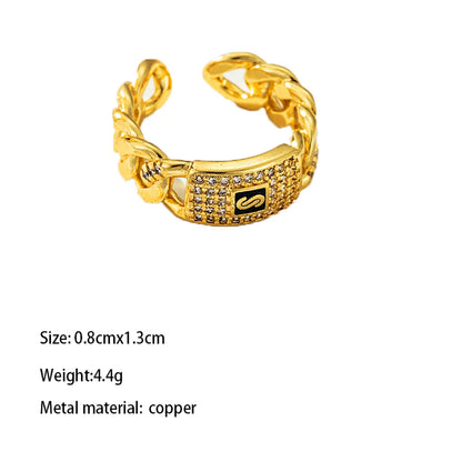 Copper Gold Plated Casual Classic Style Korean Style Plating Inlay Asymmetrical Solid Color Zircon Open Rings