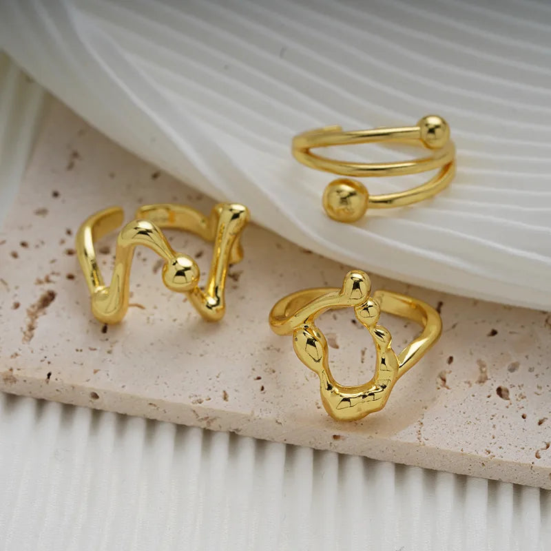 Copper Gold Plated Casual Elegant Classic Style Plating Inlay Carving Irregular Zircon Rings