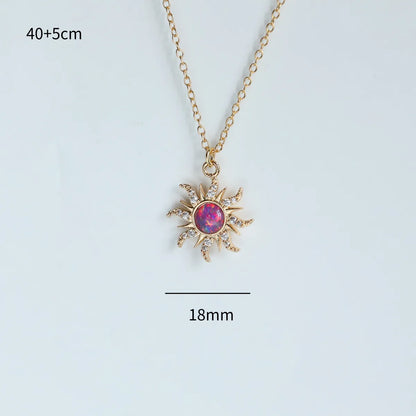 Copper Gold Plated Casual Simple Style Inlay Sun Artificial Opal Zircon Rings Earrings Necklace