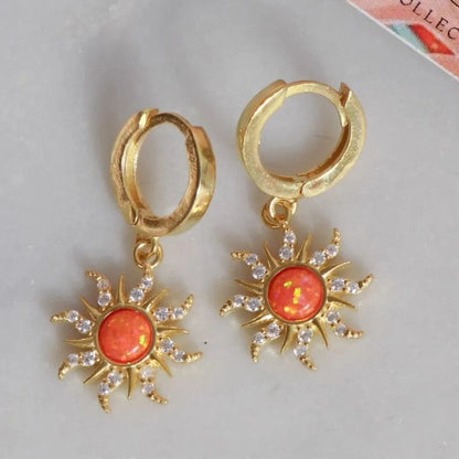 Copper Gold Plated Casual Simple Style Inlay Sun Artificial Opal Zircon Rings Earrings Necklace