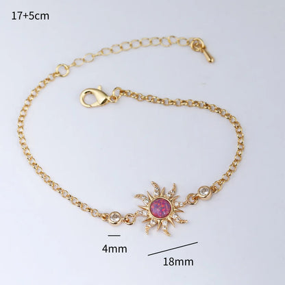 Copper Gold Plated Casual Simple Style Inlay Sun Artificial Opal Zircon Rings Earrings Necklace