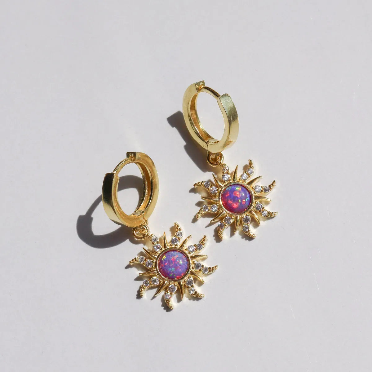 Copper Gold Plated Casual Simple Style Inlay Sun Artificial Opal Zircon Rings Earrings Necklace