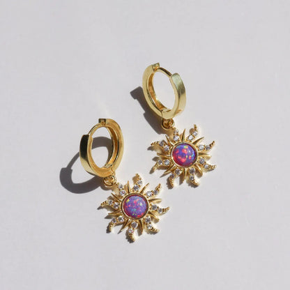 Copper Gold Plated Casual Simple Style Inlay Sun Artificial Opal Zircon Rings Earrings Necklace