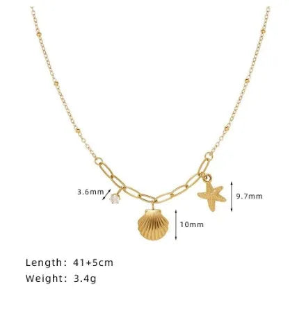 Copper Gold Plated Casual Sweet Inlay Starfish Shell Zircon Pendant Necklace