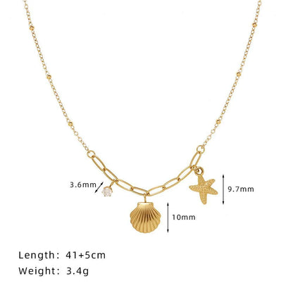 Copper Gold Plated Casual Sweet Inlay Starfish Shell Zircon Pendant Necklace