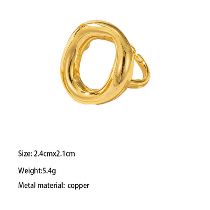 Copper Gold Plated Chinoiserie Pastoral Simple Style Plating Carving U Shape Round Zircon Open Rings