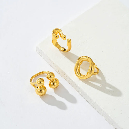 Copper Gold Plated Chinoiserie Pastoral Simple Style Plating Carving U Shape Round Zircon Open Rings