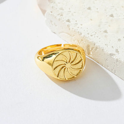 Copper Gold Plated Chinoiserie Pastoral Simple Style Plating Carving U Shape Round Zircon Open Rings