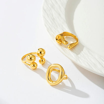 Copper Gold Plated Chinoiserie Pastoral Simple Style Plating Carving U Shape Round Zircon Open Rings