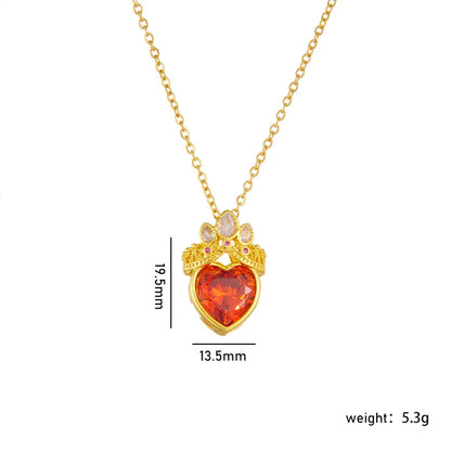 Copper Gold Plated Classic Style Plating Heart Shape Crown Pendant Necklace