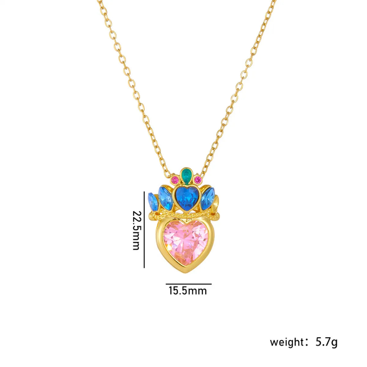 Copper Gold Plated Classic Style Plating Heart Shape Crown Pendant Necklace