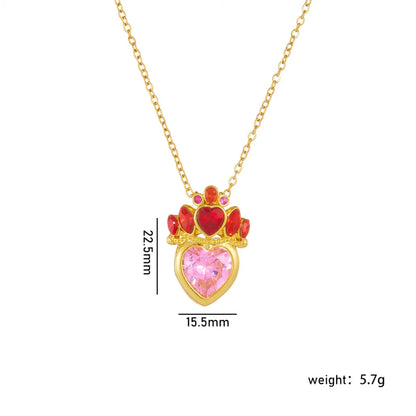 Copper Gold Plated Classic Style Plating Heart Shape Crown Pendant Necklace