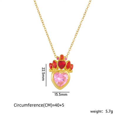 Copper Gold Plated Classic Style Plating Heart Shape Crown Pendant Necklace