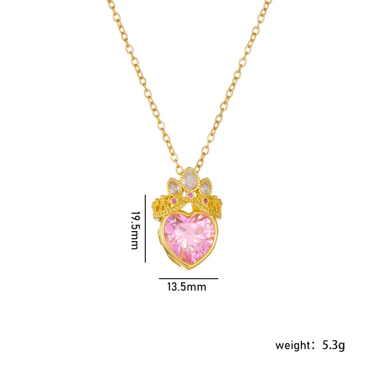 Copper Gold Plated Classic Style Plating Heart Shape Crown Pendant Necklace