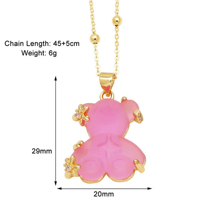 Copper Gold Plated Cute Simple Style Bear Inlay Resin Zircon Pendant Necklace