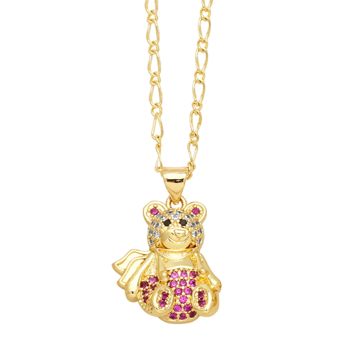 Copper Gold Plated Cute Simple Style Bear Inlay Zircon Pendant Necklace