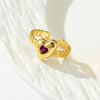 Copper Gold Plated Cute Sweet Plating Inlay Carving Asymmetrical Bear Heart Shape Zircon Adjustable Ring Open Rings