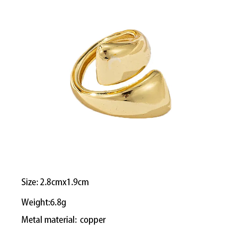 Copper Gold Plated Cute Sweet Plating Inlay Carving Asymmetrical Bear Heart Shape Zircon Adjustable Ring Open Rings