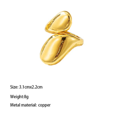 Copper Gold Plated Cute Sweet Plating Inlay Carving Asymmetrical Bear Heart Shape Zircon Adjustable Ring Open Rings