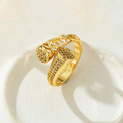 Copper Gold Plated Cute Sweet Plating Inlay Carving Asymmetrical Bear Heart Shape Zircon Adjustable Ring Open Rings