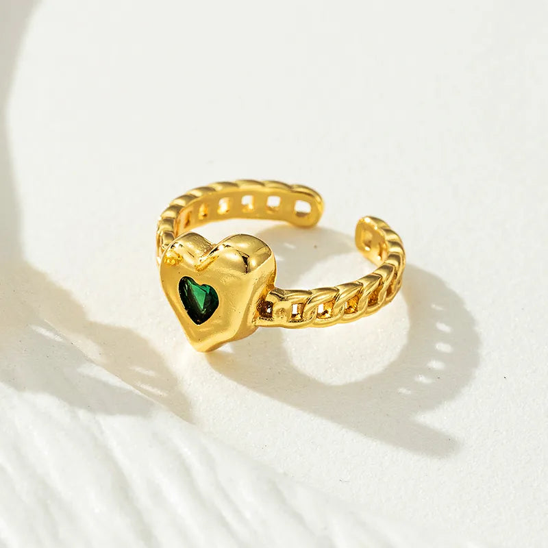 Copper Gold Plated Elegant Classical Inlay Heart Shape Zircon Open Rings