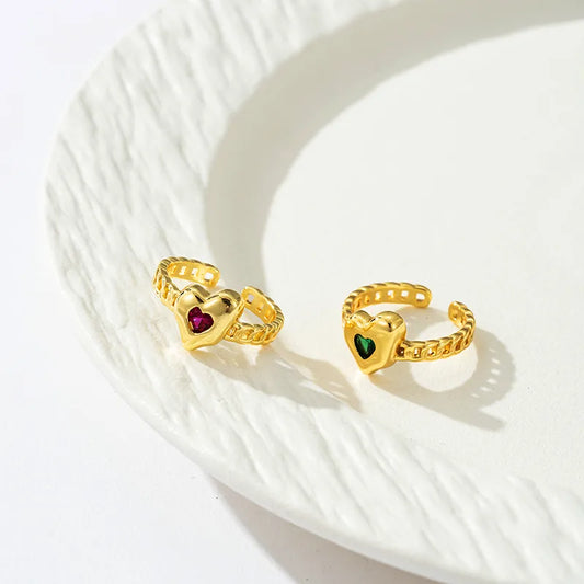 Copper Gold Plated Elegant Classical Inlay Heart Shape Zircon Open Rings