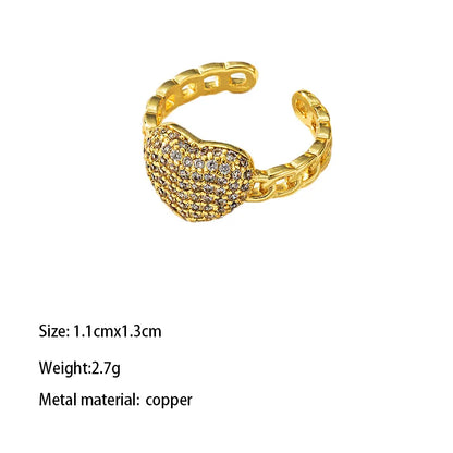 Copper Gold Plated Elegant Classical Inlay Heart Shape Zircon Open Rings