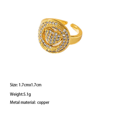 Copper Gold Plated Elegant Classical Inlay Heart Shape Zircon Open Rings