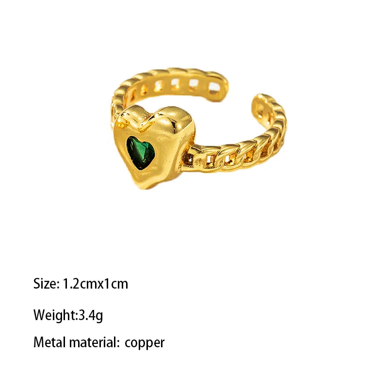 Copper Gold Plated Elegant Classical Inlay Heart Shape Zircon Open Rings