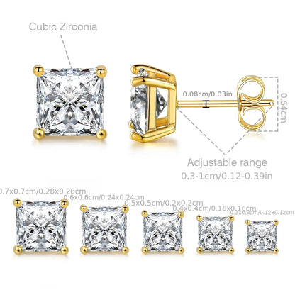 Copper Gold Plated Elegant French Style Square Inlay Zircon Ear Studs