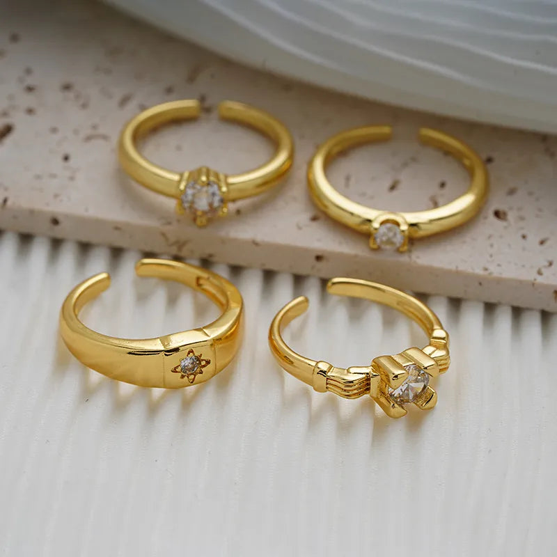 Copper Gold Plated Elegant Glam Luxurious Inlay Carving Solid Color Zircon Open Rings