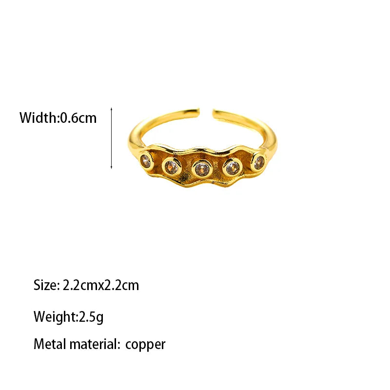 Copper Gold Plated Elegant Glam Luxurious Inlay Carving Solid Color Zircon Open Rings