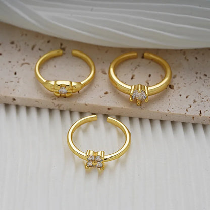 Copper Gold Plated Elegant Glam Luxurious Inlay Carving Solid Color Zircon Open Rings