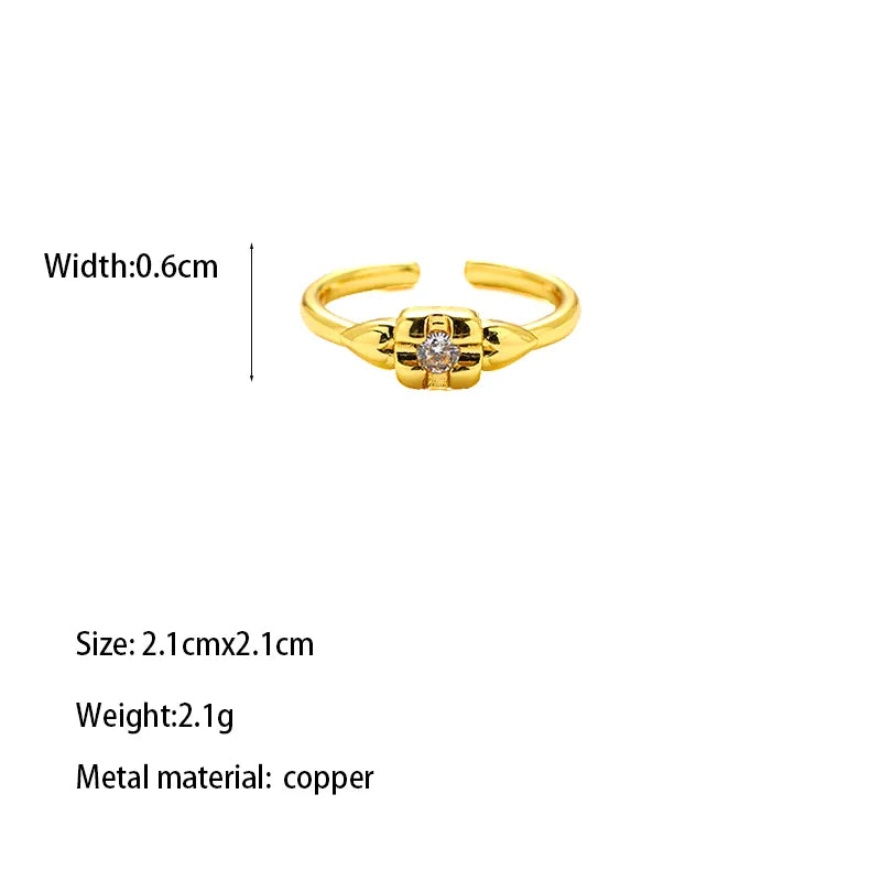 Copper Gold Plated Elegant Glam Luxurious Inlay Carving Solid Color Zircon Open Rings