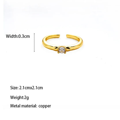 Copper Gold Plated Elegant Glam Luxurious Inlay Carving Solid Color Zircon Open Rings