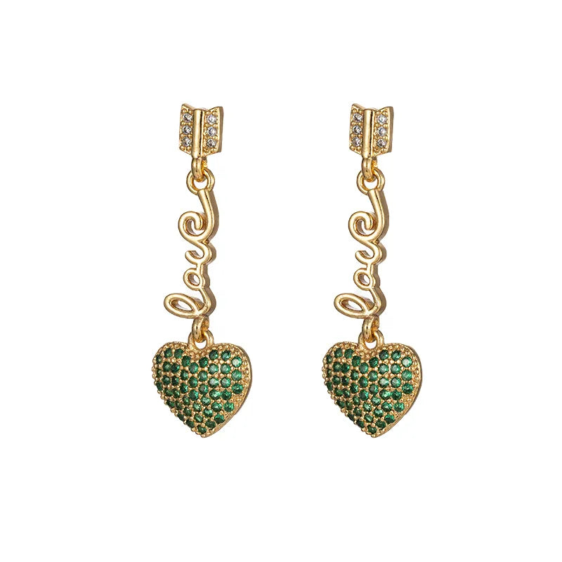 Copper Gold Plated Elegant Retro Luxurious Inlay Human Heart Shape Zircon Earrings Necklace