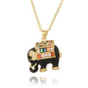 Copper Gold Plated Enamel Inlay Elephant Zircon Pendant Necklace