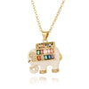 Copper Gold Plated Enamel Inlay Elephant Zircon Pendant Necklace