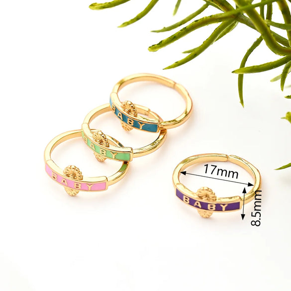 Copper Gold Plated Enamel Letter Adjustable Ring