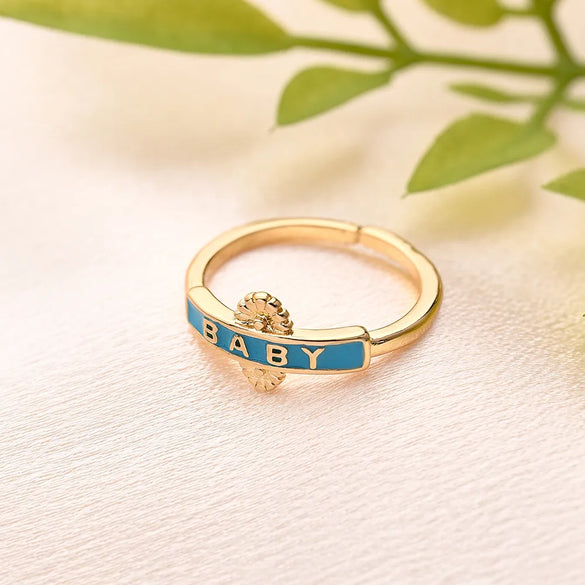 Copper Gold Plated Enamel Letter Adjustable Ring