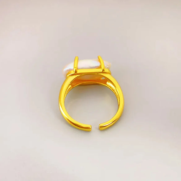 Copper Gold Plated Glam Cute Solid Color Inlay Solid Color Freshwater Pearl Open Rings