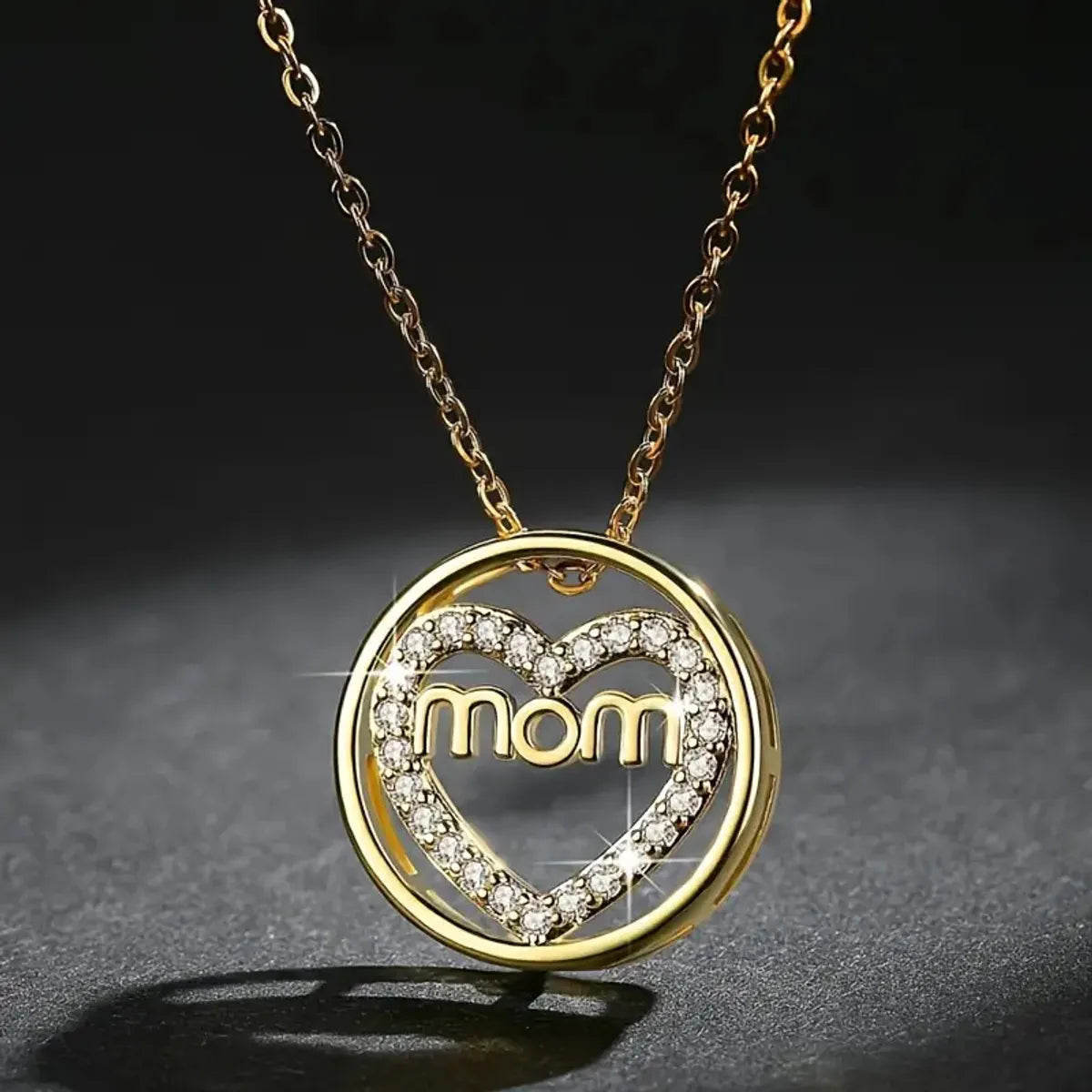 Copper Gold Plated Glam Shiny Plating Inlay Letter Heart Shape Zircon Pendant Necklace