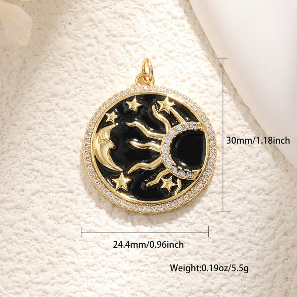 Copper Gold Plated Heart Shape Zircon Necklace Pendant With Moon Eye Cat Elephant Antler Hat Compass Diy Accessories