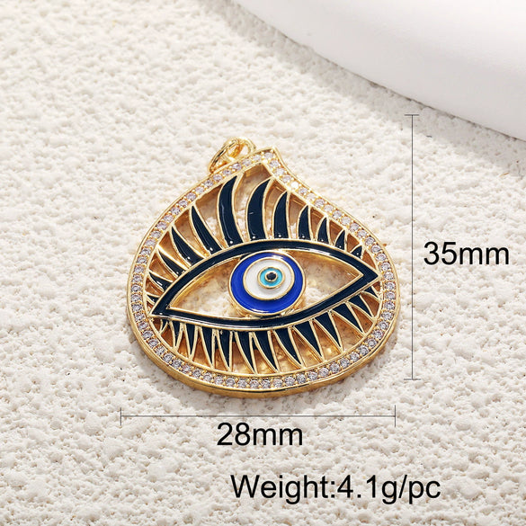 Copper Gold Plated Heart Shape Zircon Necklace Pendant With Moon Eye Cat Elephant Antler Hat Compass Diy Accessories