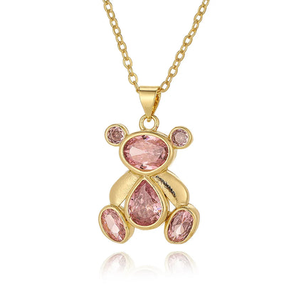 Copper Gold Plated Inlay Bear Zircon Pendant Necklace