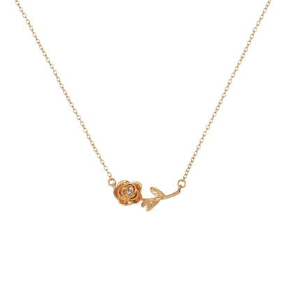 Copper Gold Plated Inlay Flower Birthstone Zircon Pendant Necklace